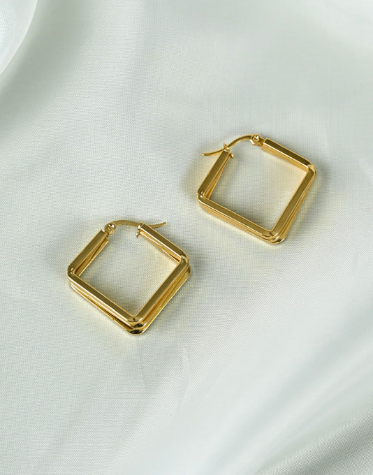 Square Shape Gold Color Earring - 1201569720800