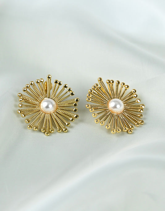 Flower Shape Gold Color Earring - 1201569745900
