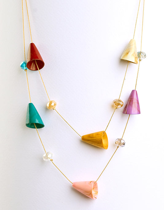 Multicolor Brass Long Triangle Necklace - 070701702428-5